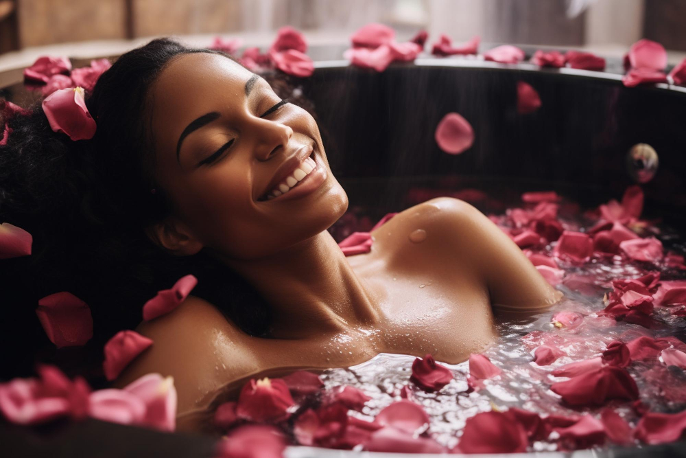 journee-spa-soins-personnels-femme-profitant-bain-bulles-petales-rose
